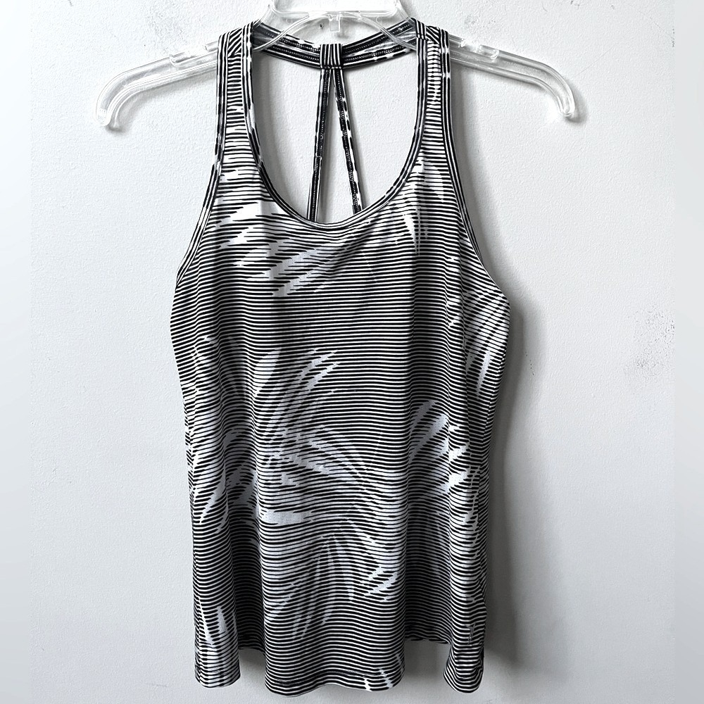 Old Navy Tropical Striped Racerback Tank Top Womens XS Black White Lightweight